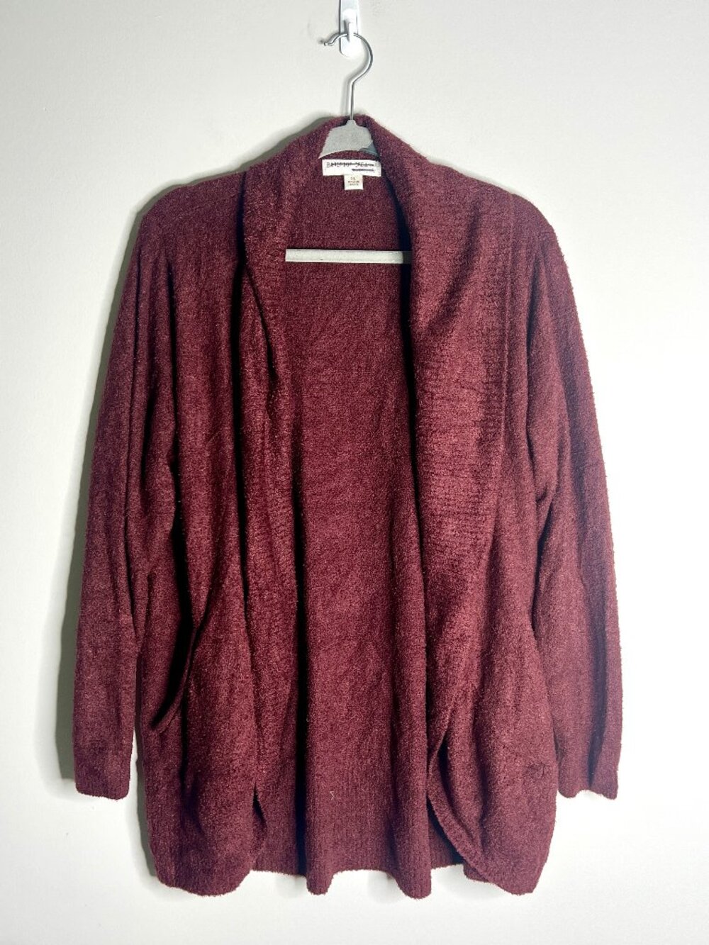 Barefoot Dreams Cozy Burgundy Open Front Chunky Cardigan Sweater Comfy Lounge XL